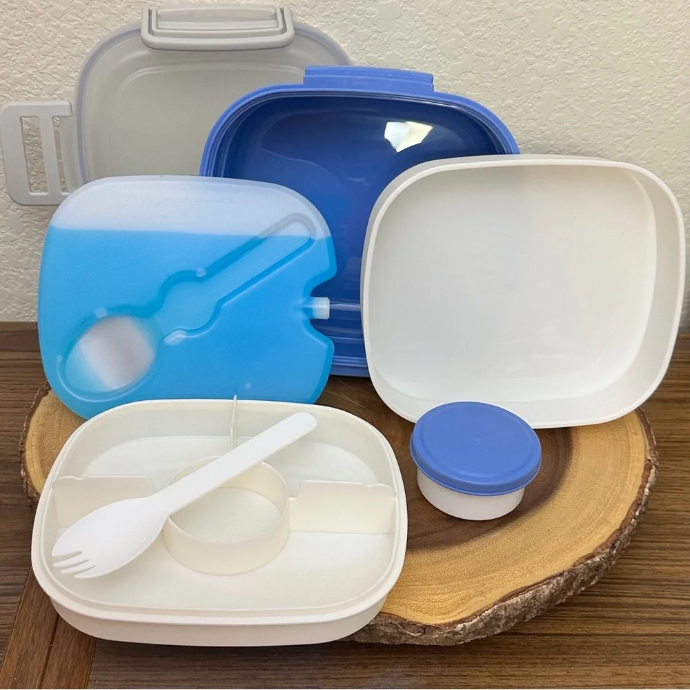 NWT- Manna Blue Salad Bento Box with Spork & Ice Pack 45.7 Oz Air Tight